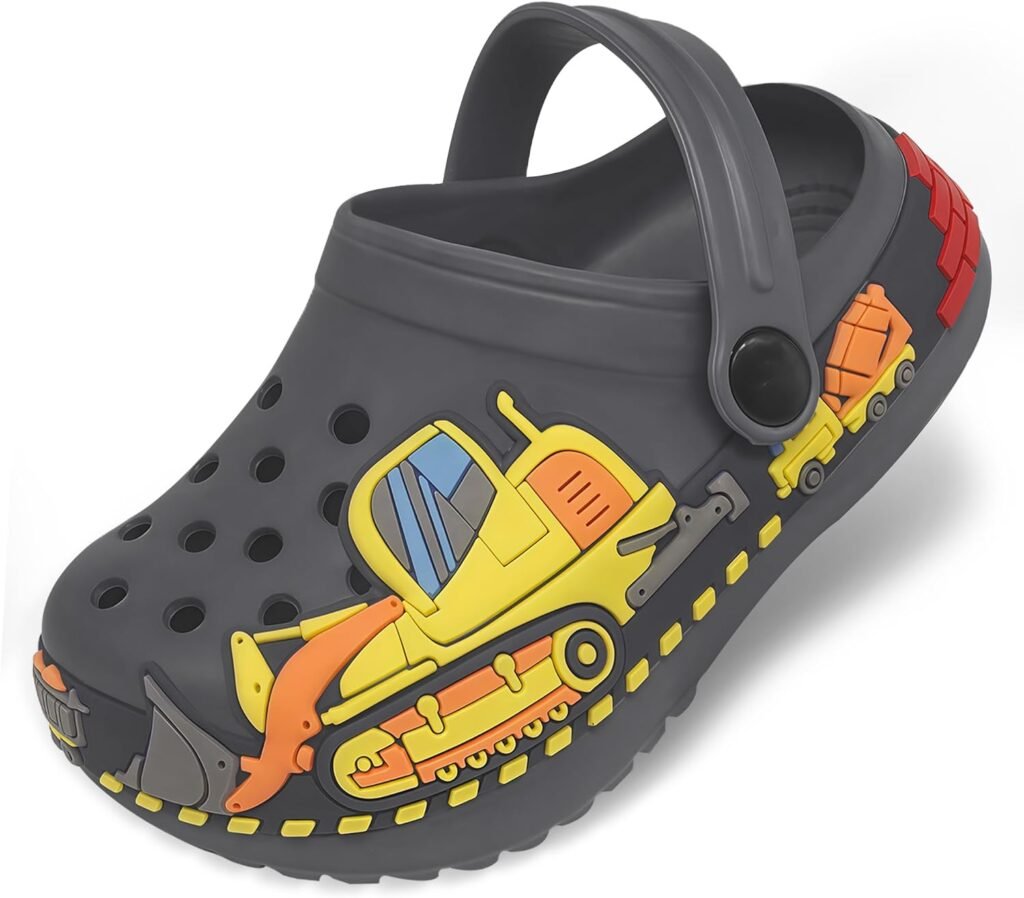 Toddler Girls Boys Clogs Cute Cartoon Front Loader Pattern Garden Clogs Children Little Kids Slip on Slides Sandals Slippers Indoor Outdoor Shower Beach Pool Water Shoes