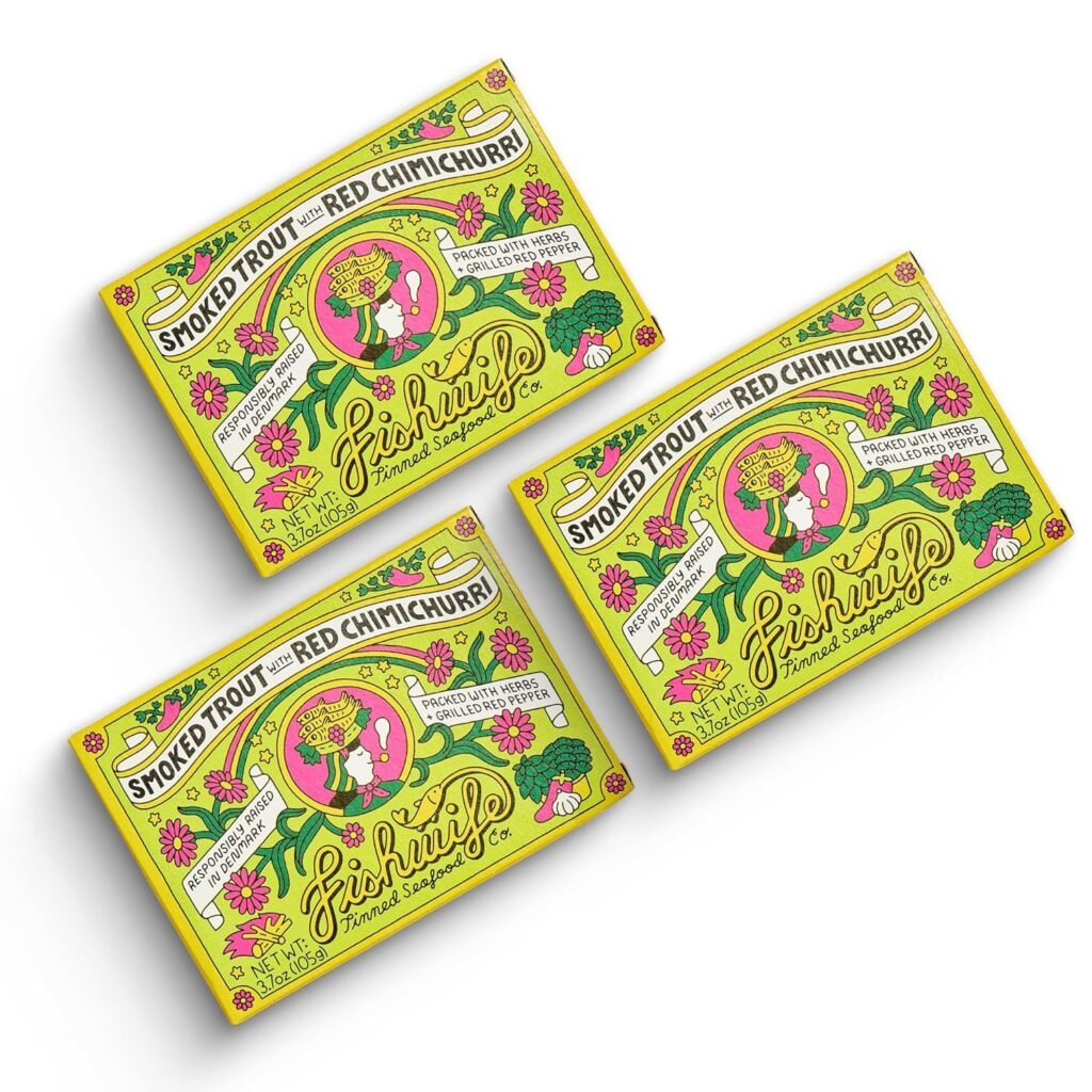 Fishwife Smoked Rainbow Trout with Red Chimichurri 3-Pack (3.7 Ounce) | ASC-Certified Sustainable Seafood, Gluten Free, Omega-3s | Handpacked in BPA-NI Tins