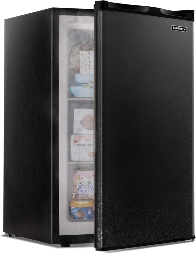 Euhomy Upright freezer, 3.0 Cubic Feet, Single Door Compact Mini Freezer with Reversible Door, Small freezer for Home/Dorms/Apartment/Office (Black)