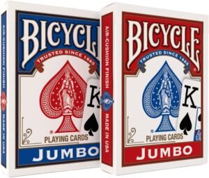Bicycle Jumbo Index Playing Cards , 2 Pack Large Print Poker Size Deck of Cards for Easy Reading, Family Card Games, and Casino Play