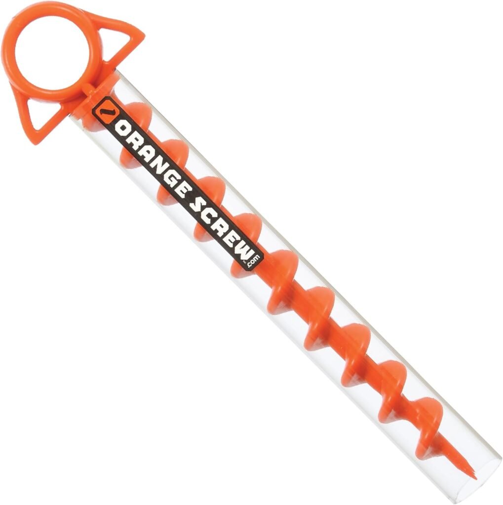 Orange Screw Ultimate Ground Anchors: Heavy Duty Screw-in Tent Stakes for High Wind, Sand, Canopies, and Camping - Made in USA, Included T-Grip Tool - (Large, Single Pack, Orange)