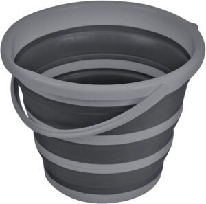 BROOKSTONE, Slim Collapsible Bucket for Mopping, 2.6 Gallons (10L), Home Mop Cleaning or Car Washing, Fishing, or Camping, with Smart Space Saving Design, Round Dark Gray
