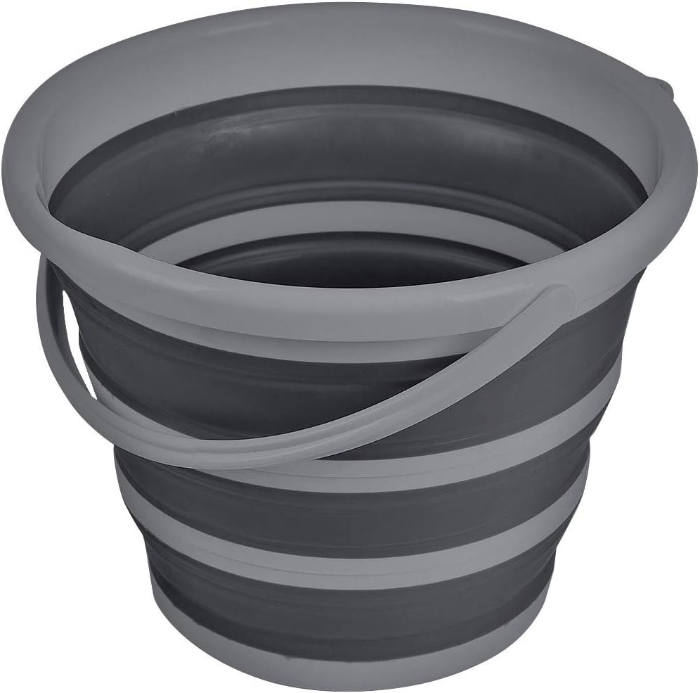 BROOKSTONE, Slim Collapsible Bucket for Mopping, 2.6 Gallons (10L), Home Mop Cleaning or Car Washing, Fishing, or Camping, with Smart Space Saving Design, Round Dark Gray