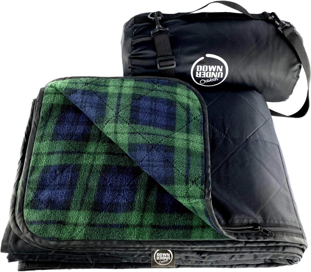 DOWN UNDER OUTDOORS Large Waterproof Windproof Extra Thick 350 GSM Quilted Fleece, or Sherpa Stadium Blanket