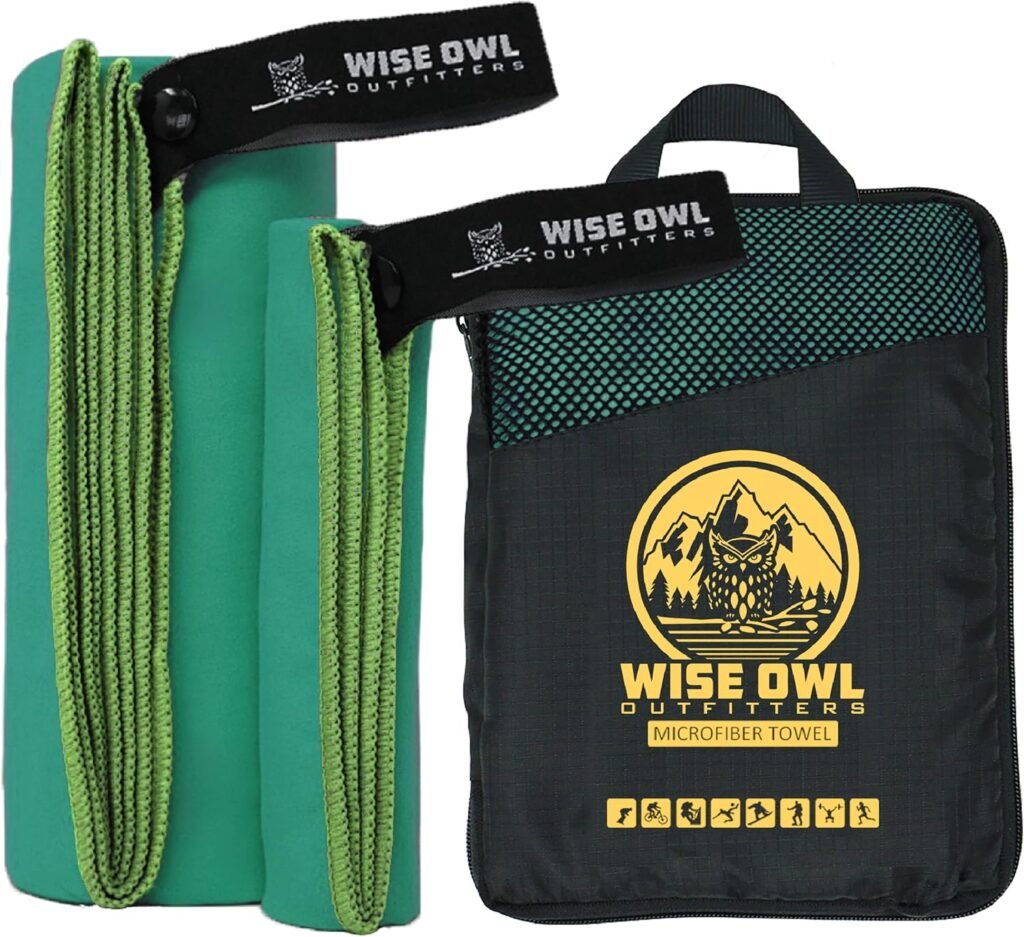 Wise Owl Outfitters Microfiber Camping Towel - Quick Dry Towel for Travel, Backpacking, Hiking, Beach, Gym & Yoga - Compact, Fast Drying & Lightweight