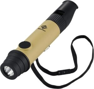 NESTOUT 3-in-1 Flashlight, Lantern & Whistle, IP44 Water-Resistant, Dust-Resistant, AAA Battery Powered, Compact for Hiking, Camping, Rescue, Emergency, Lanyard Included (Beige)