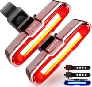 Canway USB-C Rechargeable Bike Tail Light 168LM Canway Bicycle Rear Light Red/Blue, Bike Tail Light Rechargeable 168 Lumens Bike Tail Light Battery USB C 500mah 5 Modes Waterproof Safety for Road Mountain Night Riding