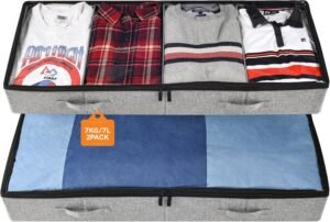 storageLAB Under Bed Storage Containers, Closet Organizers with Sturdy Handles for Clothes, Comforters, and Accessories, Use Under or at the End of the Bed - 2 Pack, Grey