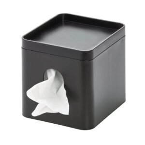 iDesign Facial Tissue Box Cover with Storage Tray, The Cade Collection – 6.1" x 5.15" x 5.4", Matte Black