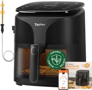 Tastee Ceramic Air Fryer 5.5QT, 8-in-1 with Probe Tastee Ceramic Air Fryer, 8-in-1 Compact 5.5QT AirFryers, 450°F Digital Airfryer Dehydrator with Smart Probe, 24 Presets One-touch Cooking, In-app Recipes with Window, Dishwasher-safe & Non-stick
