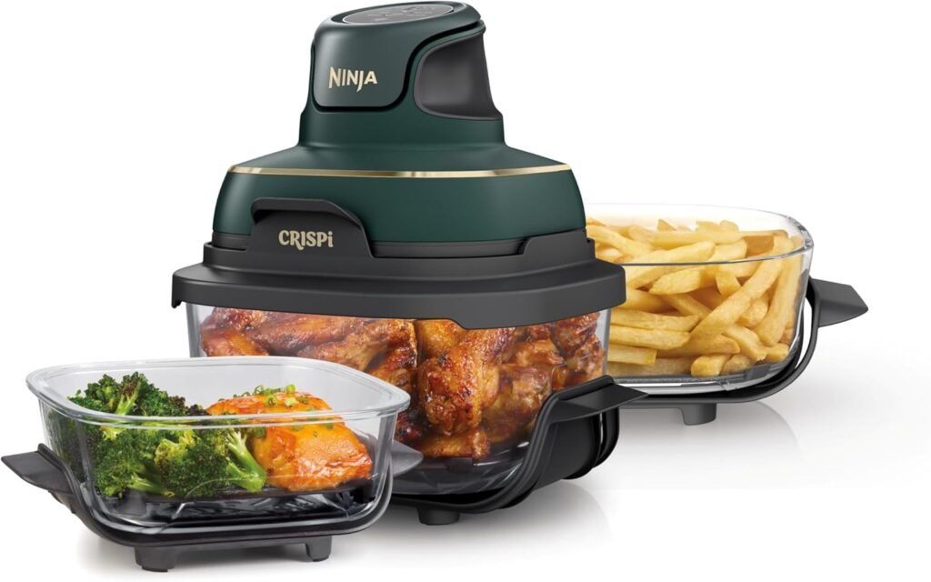Ninja Crispi 5-in-1 Glass Air Fryer | 450°F, Nontoxic, 4QT & 6-Cup Containers & Lids | Microwave, Freezer, Dishwasher Safe | Max Crisp, Air Fry, Bake, Recrisp, Keep Warm | Brit. Racing Green, FN103BF