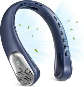 Meonov Neck Fan, LED Display USB Rechargeable Portable Fan,360° Cooling Bladeless Personal Fan, 4000 mAh 3 Speeds Adjustable Wearable Fan for Women,Travel, Gift, Home, Office, Men