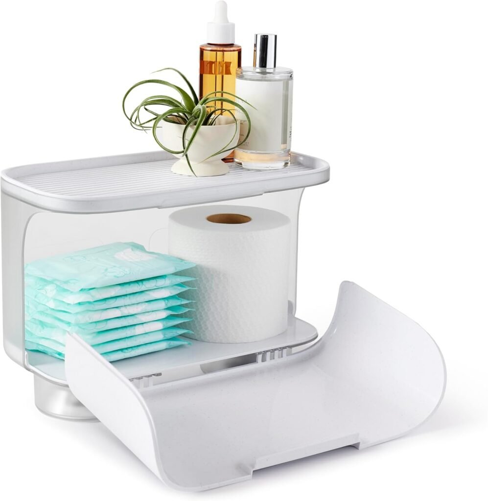 YouCopia Hideaway Toilet Cabinet, Over The Toilet Bathroom Organizer for Paper Rolls, Wipes and Accessories