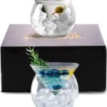 LEMONSODA Stemless Martini Glasses with Chiller - Elegant Cocktail Glass Set with Caviar Server Bowl - Beautiful Bar Martini Gift Set for Margarita, Cosmopolitan, Manhattan Cocktails (Set of 2)