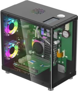 Elecrow Mini PC Case for Raspberry Pi 5: Aluminum Case with 3 Cooling Fans, 1.3" OLED Display, PCIe M.2 NVMe SSD 2230/2242/2260/2280 Support, RTC, Full Port Access, Compact (Pitower Gen 1)