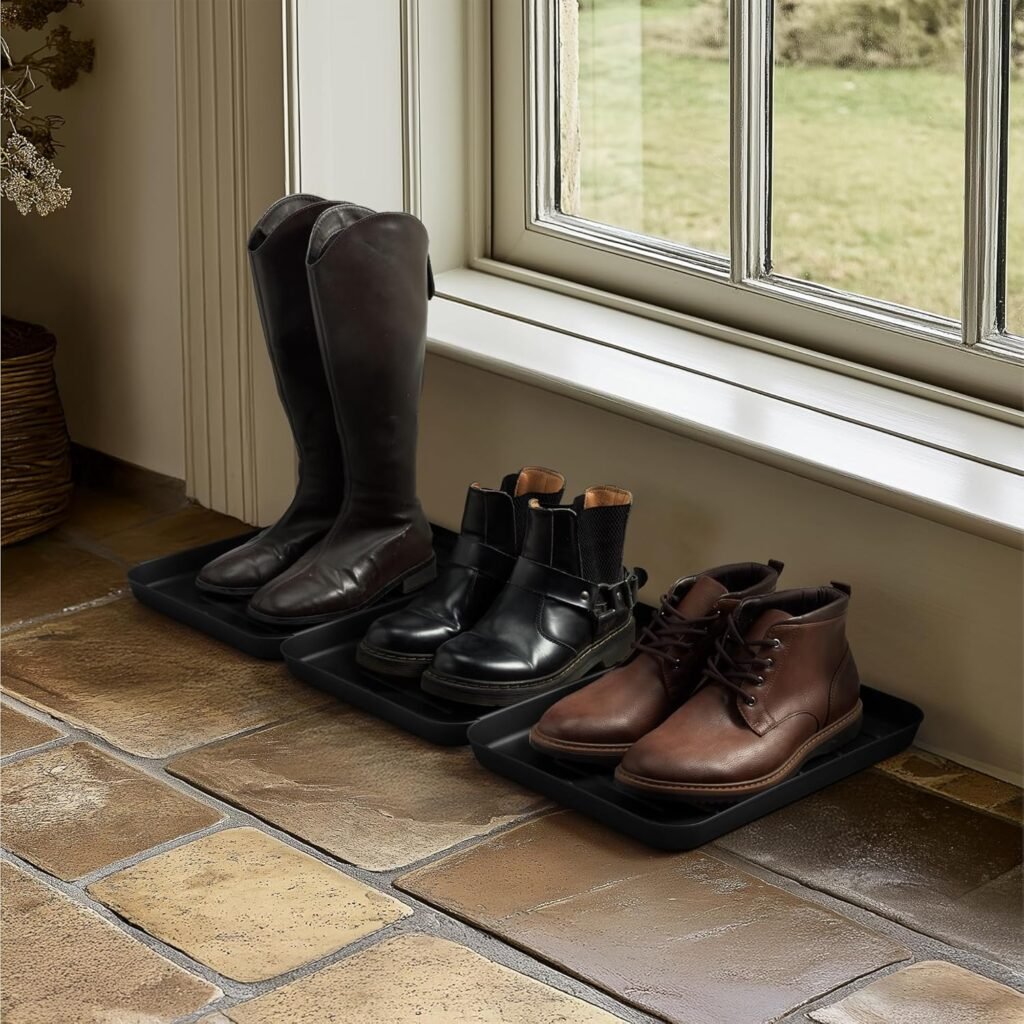 Navaris Set of 3 Shoe Drip Trays - Multi-Purpose Boot Tray for Rain Boots, Winter Boots, Sneakers - Indoor and Outdoor Use in All Seasons - Black, S
