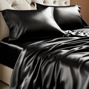 BEDELITE Satin Queen Sheets: Silky Soft 4-Piece Set BEDELITE Satin Sheets Queen Size Bed Set, Luxury Soft Black Silky Sheets for Hair and Skin, Similar to Silk Bed Sheets Set 4 Pieces with 1 Deep Pocket Fitted Sheet, 1 Flat Sheet, and 2 Pillowcases