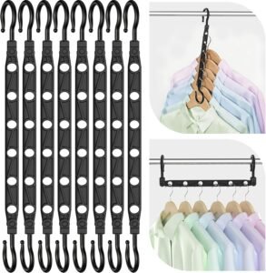 Space Saving Hangers for 48 Clothes, Reinforced Collapsible Hangers with 360° Swivel Hook, Hanger Hooks Space Saver for Closet Organizers and Storage, Dorm Room Essentials, Fully Assembled, Black