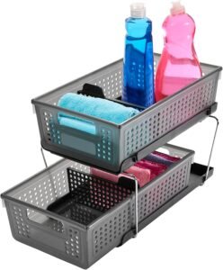 madesmart Two-Tier Under Cabinet Organizer, Sliding Drawer Storage for Cleaning Supplies & Bottles, Carbon