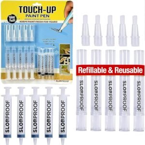 Slobproof Refillable Touch-Up Paint Pen, Mess-Free, Reusable Wall Paint Repair Tool, Precise Application, DIY Home Improvement, Furniture, Arts and Crafts, Patented Design, Easy Storage, Pack of 5