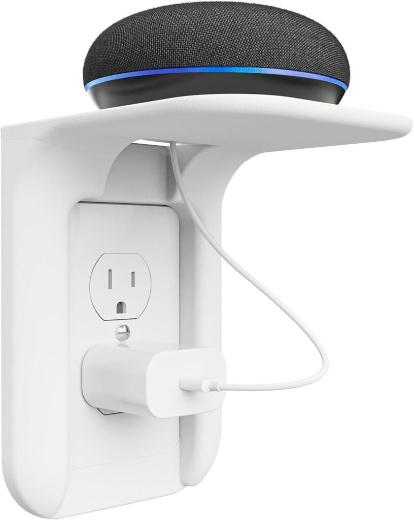 WALI Outlet Shelf Wall Holder, Bathroom Shelf up to 10lbs Standard Vertical Duplex Wall Organizer for Smart Home Decor Space Saving Power Tools, Toothbrush (OLS001-W), 1 Pack, White