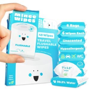 Ultra-Compact Travel Wipes: 99.5% Water + Aloe (8 Pack) Impossibly Compact Travel Flushable Wipes - 99.5% Water and Aloe - Safe for Sensitive Skin, Hypoallergenic & Unscented - Travel Essentials for Adults, Kids & Baby Care - 8 Pack Total 48 Wipes