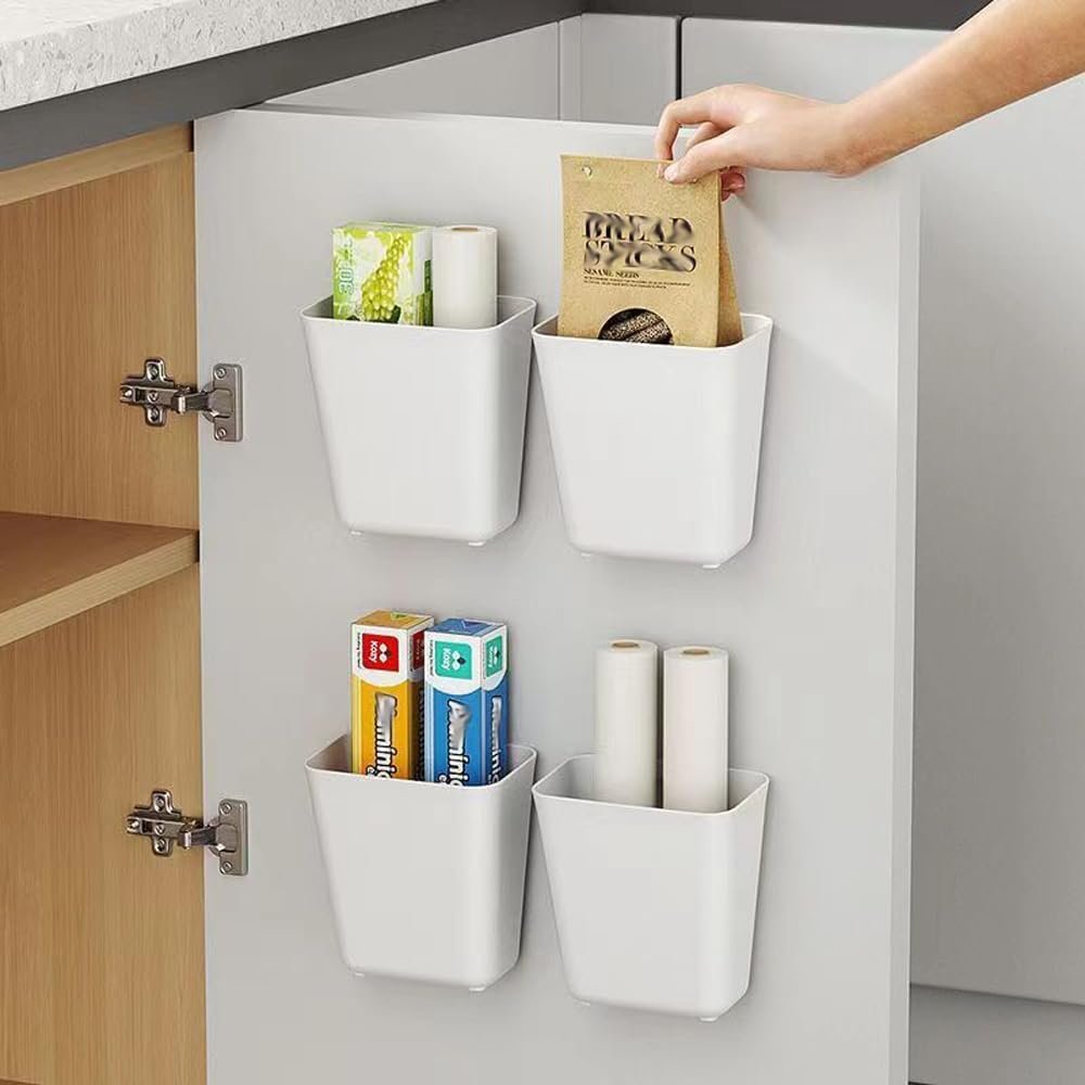 4 Piece Kitchen Cabinet Door Storage Box,Self Adhesive Wall Mounted Storage Box,Wardrobe/Bathroom/Refrigerator Small Items Organizer