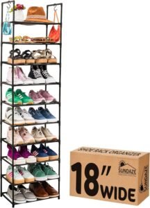 10-Tier Tall Shoe Rack Organizer — Holds 30 Pairs, Black Sundaze Shoe Rack - 10 Tier Tall Shoe Rack for Closet, Sturdy Stackable Shoe Organizer for Closet, Bedroom, Entryway, Garage, Non Woven Fabric Shelf, Black, Holds 20-30 Pairs