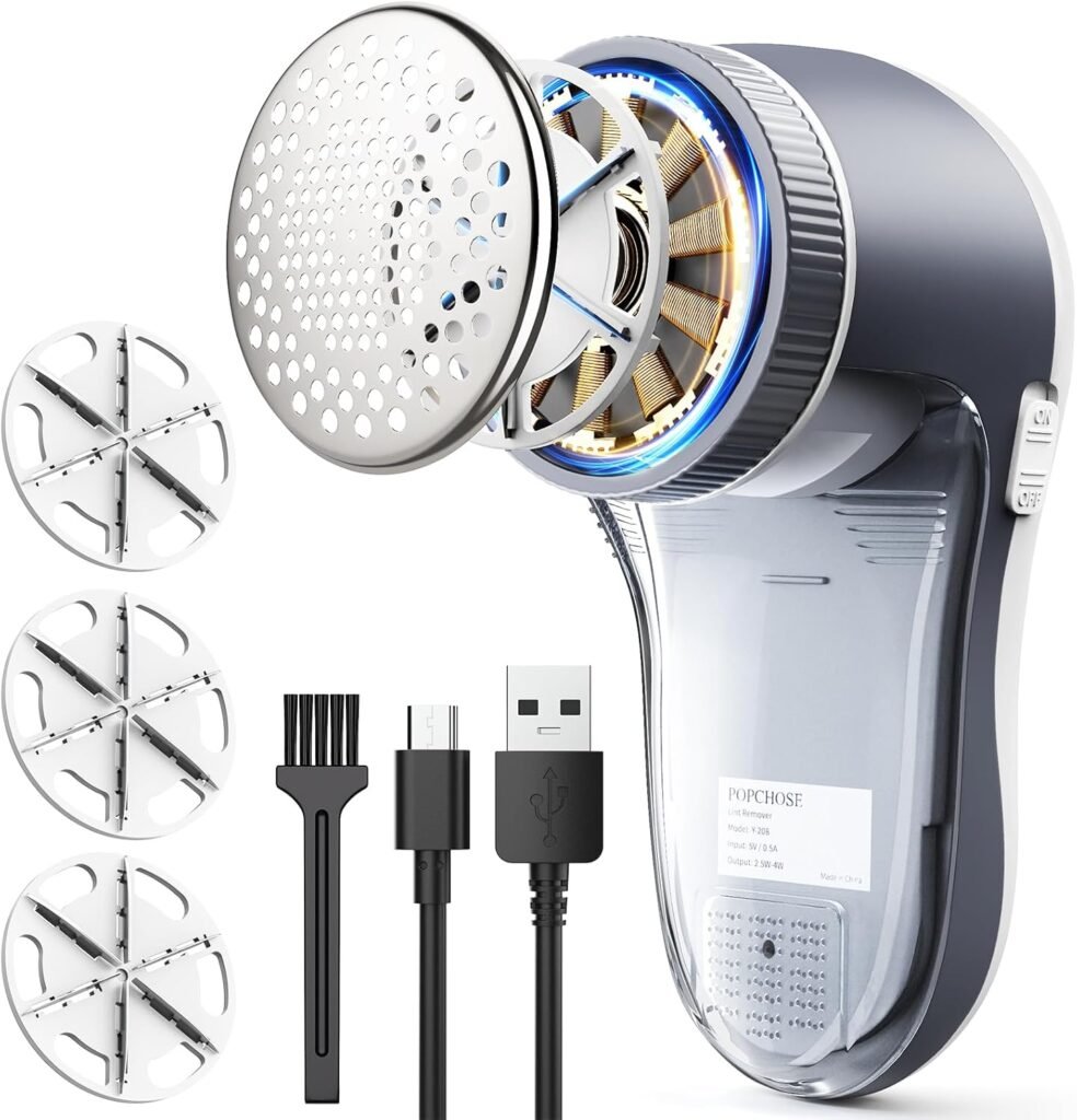POPCHOSE Fabric Shaver, Sweater Shavers to Remove Pilling, Lint Shaver with 6-Leaf Blades, Electric Lint Remover for Clothes, Couch, Furniture, Fuzz, Lint Ball, Pillings, USB Rechargeable