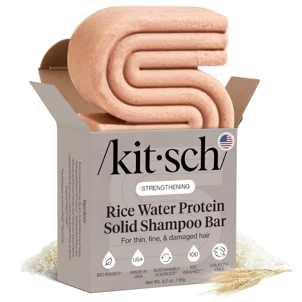 Kitsch Rice Water Shampoo Bar for Hair Growth – Strengthening Hair Shampoo for Men and Women – Reduce Breakage, Boosts Shine – Paraben, Silicone & Sulfate-Free, Vegan Hair Care - 3.2 oz