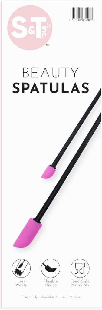 S&T INC. Makeup Spatula, Large and Mini Silicone Spatula Set for Cosmetics, Shampoo, Hair Care, and Skin Care Products, 2 Piece Set, Black/Pink