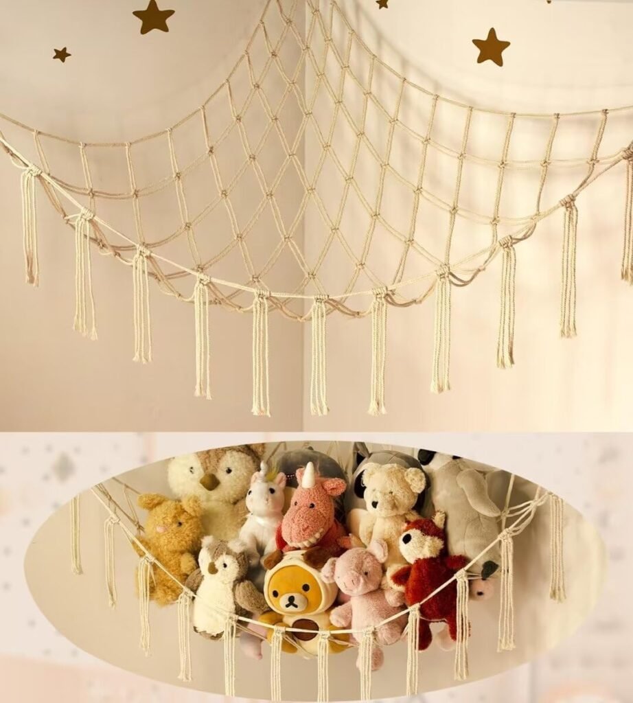 Stuffed Animal Storage Hammock or Net Corner - Large Toy Hammock Net for Stuffed Animals Room Decor - Cute Stuff Animal Organizer Plush Holder - Kids Baby Nursery Essentials Wall Bedroom Home Decor