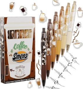 Scentco Coffee Smens - Gourmet Coffee-Scented Gel Pens, Black Ink, Medium Point, 6Pack Variety Set