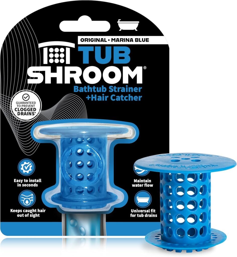 TubShroom Tub Drain Hair Catcher Strainer, Blue – Drain Protector and Hair Catcher for Bathroom Drains, Fits 1.5” – 1.75” Bathtub and Shower Tub Drains