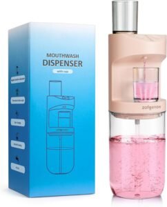 ZOFGENOW Automatic Mouthwash Dispenser for Bathroom,Bathroom Accessories 19.4 Fl Oz Dispensers with Magnetic Cups,Wall Mounted Dispenser,Suitable for All Age Groups,Pink