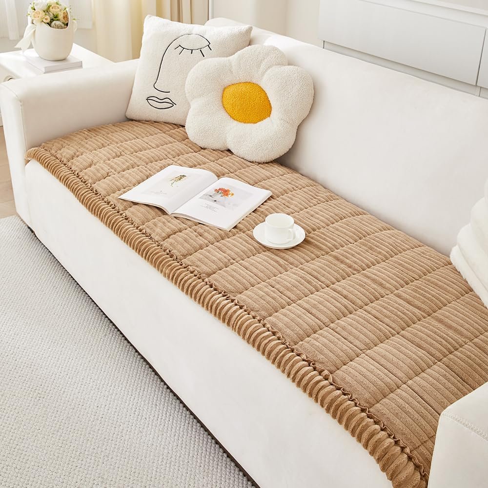 Awjcsv Couch Cover for Dogs Washable, Fuzzy Pet Couch Covers for 3 Cushion Sofa Pet Friendly, Non Slip Sofa Cover (Light Brown, 27.6