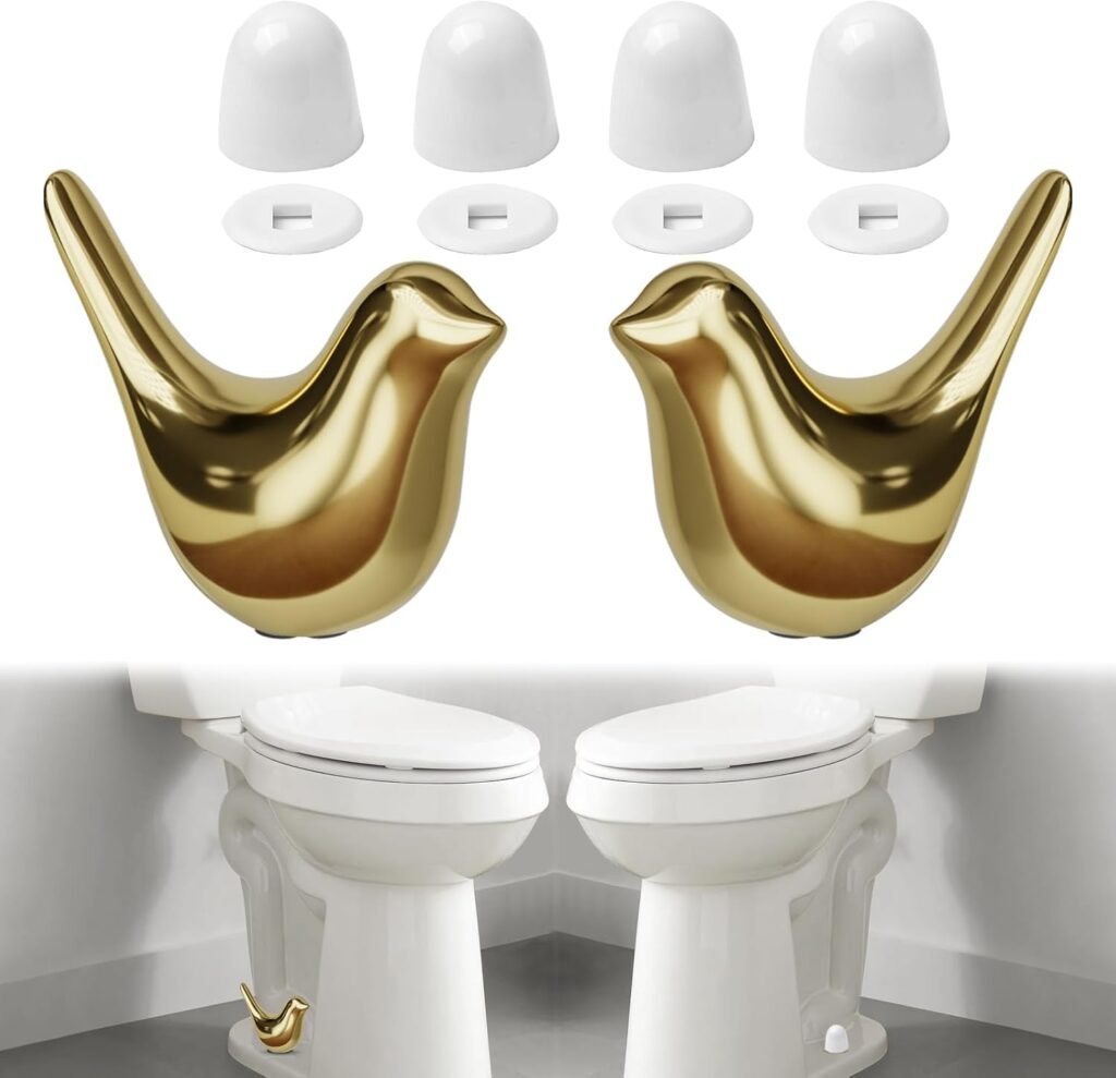 MENNTY 2Packs Ceramic Gold Birds Toilet Bolt Caps & 4Packs Universal Toilet Bolt Covers, Bathroom Decorative Toilet Floor Screw Cover Caps Easy Installation