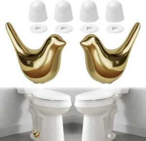 MENNTY 2Packs Ceramic Gold Birds Toilet Bolt Caps & 4Packs Universal Toilet Bolt Covers, Bathroom Decorative Toilet Floor Screw Cover Caps Easy Installation