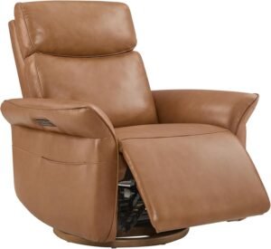 CHITA Triple-Motor Leather Power Swivel Glider Recliner CHITA Genuine Leather Power Recliner Chair, Electric Triple-Motor Swivel Glider Nursery Rocking Chair with Adjustable Power Headrest and Lumbar Support, GREENGARD Gold Certified, Saddle Brown
