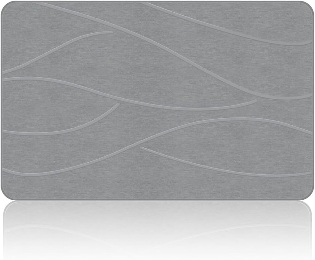 Veeloim Stone Bath Mat Diatomaceous Earth Shower Mat Non-Slip Super Absorbent Diatomite Stone Bath Mats for Bathroom Floor Quick Drying Natural Easy to Clean(23.6''×15.4" Gray)