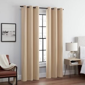 ECLIPSE Andover Solid Tripleweave Thermal Blackout Grommet Curtains for Bedroom (2 Panels), 42 in x 84 in, Beige