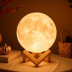 3D Moon Lamp Night Light – Touch Dimmable, Wood Base Mydethun Moon Lamp - 4.7' White Elephant Galentine Gifts for Women, 3D Printed LED Night Light w/Wooden Base, Valentine Gifts for Wife, Girlfriend, Mom, Touch-Dimmable, White & Yellow