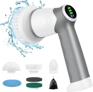 DAESUNG Electric Spin Scrubber, New Electric Bathroom Brush with 6 Replaceable Heads, Power Scrubber with LED Display, Electric Scrubbers for Cleaning Shower, Tile, Grout, Sink