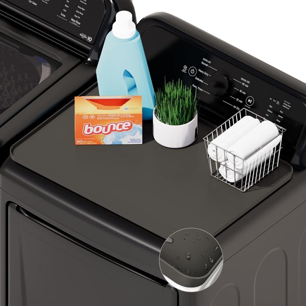 SEIRI 1pcs Washer and Dryer Covers for the Top, 26" x 18" Silicone Dryer Top Protector Mat Non-slip Waterproof Washing Machine Cover Protector Top Load for Laundry & Kitchen (Dark Gray)