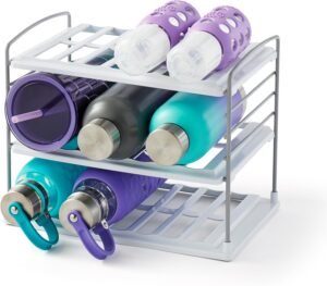 YouCopia UpSpace Water Bottle and Travel Mug Cabinet Organizer, Adjustable Storage Rack for Kitchen Organization, 3-Shelf