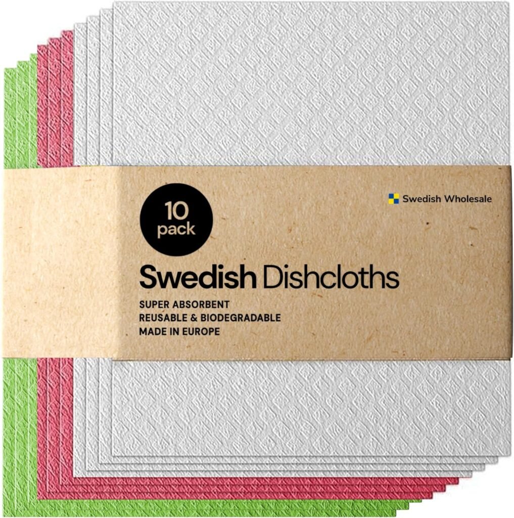 Swedish Wholesale Dishcloths, Cellulose Sponge Cloths – Bulk 10 Pack of Eco-Friendly, No Odor, Reusable Cleaning Cloths for Kitchen – Absorbent Dish Cloth Hand Towel – Assorted