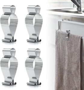 Aieve 4 Pcs Stainless Steel Towel Clips,Hand Towel Clips for Kitchen or Bathroom, Towel Holder Clips for Towel Rack,Oven Handle, Dishwasher, Stove