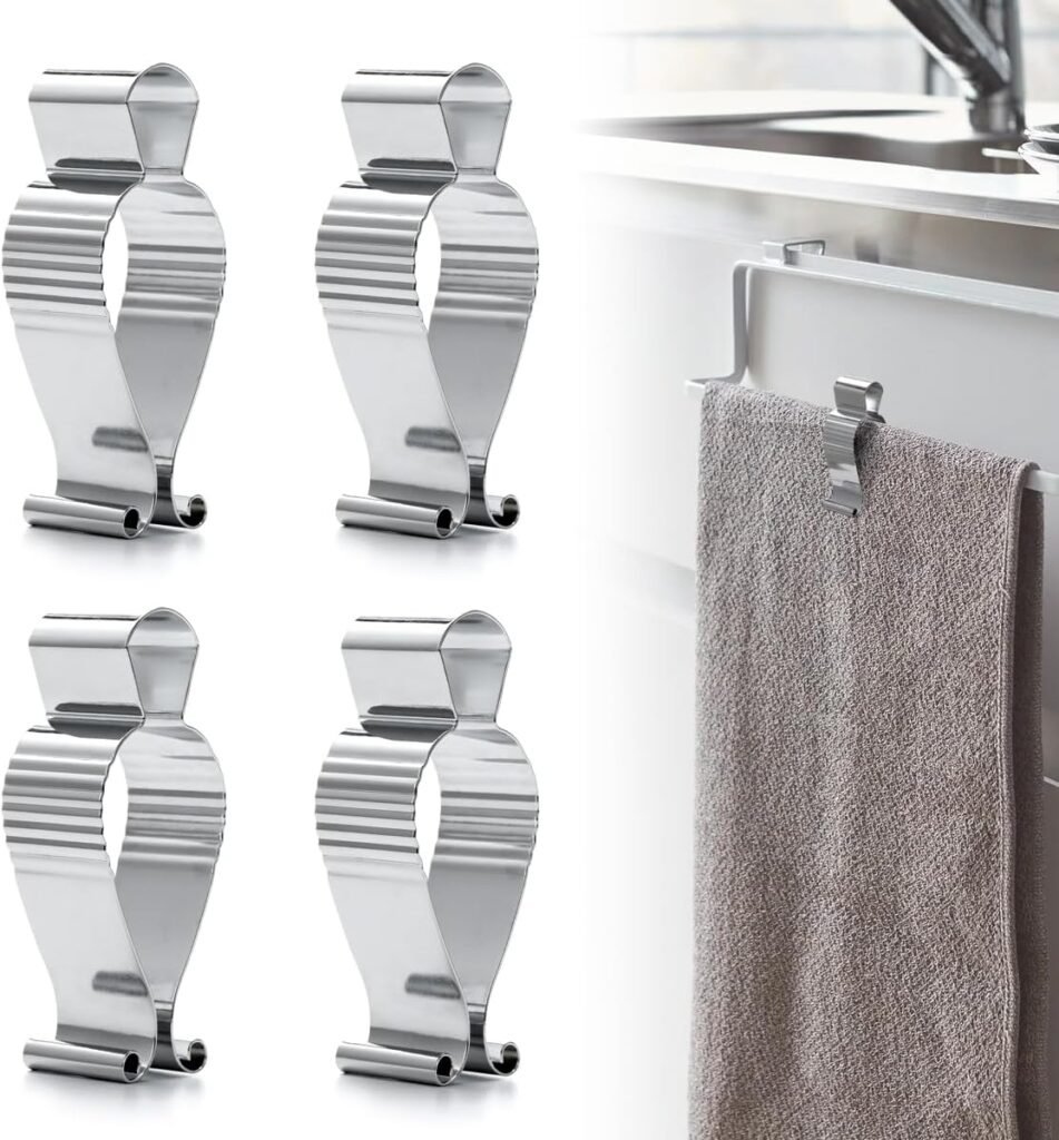 Aieve 4 Pcs Stainless Steel Towel Clips,Hand Towel Clips for Kitchen or Bathroom, Towel Holder Clips for Towel Rack,Oven Handle, Dishwasher, Stove