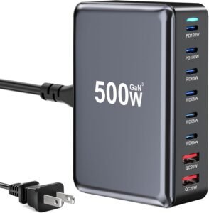 500W USB C Fast Charger Block, Multi-port USB Charging Station, GaN Ⅲ Double 100W PD PPS Port Fast Charging Station for Multiple Devices,Laptop Wall Charger Compatible with MacBook, iPhone 17,iPad etc