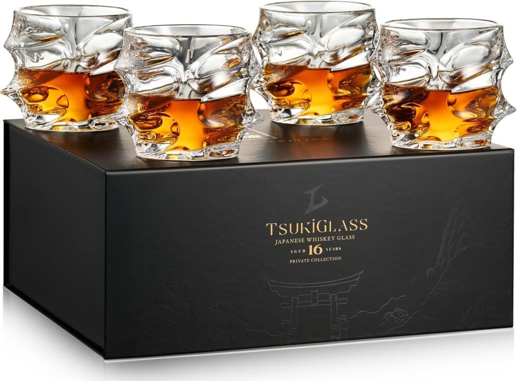 TSUKIGLASS® Storm Premium Japanese Crystal Whisky Glasses Set of 4 - Gift Ready Box, 100% Ultra Clarity Lead-Free Crystal, 10oz Tumblers for Bourbon, Scotch & Cocktails, Luxury Gift for Men